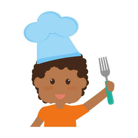 african boy with chef hat and fork vector illustration designのイラスト素材
