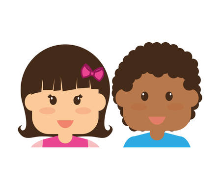 cute little interracial kids couple vector illustration designのイラスト素材
