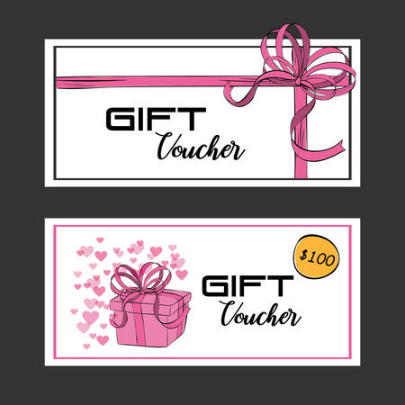gift voucher card with ribbon pink vector illustration designのイラスト素材