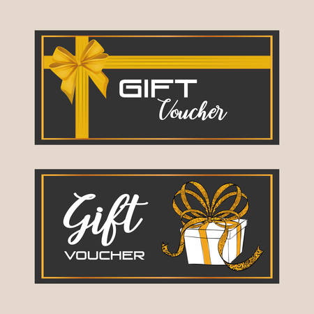 gift voucher card with ribbon yellow vector illustration designのイラスト素材