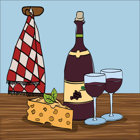 wine with italian food menu vector illustration designのイラスト素材