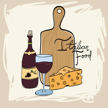 wine with italian food menu vector illustration designのイラスト素材