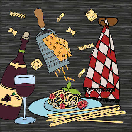 wine with italian food menu vector illustration designのイラスト素材