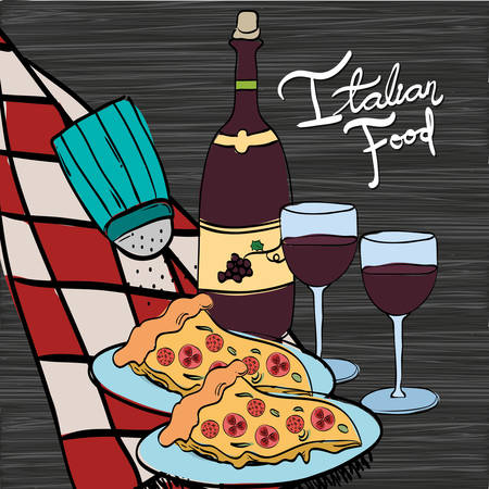 wine with italian food menu vector illustration designのイラスト素材