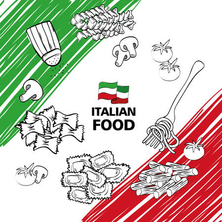 italian flag with delicious food menu vector illustration designのイラスト素材