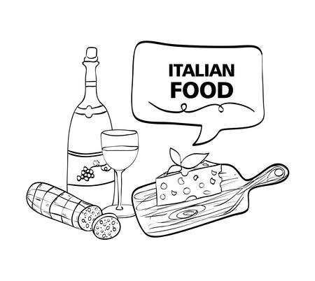 wine with italian food menu vector illustration designのイラスト素材
