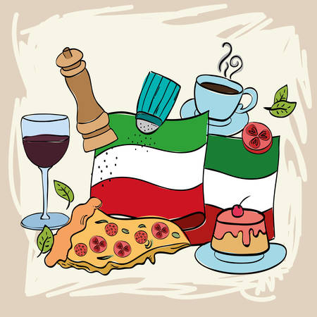 italian flag with delicious food menu vector illustration designのイラスト素材