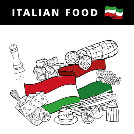 italian flag with delicious food menu vector illustration designのイラスト素材