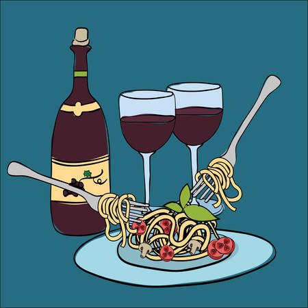 wine with italian food menu vector illustration designのイラスト素材