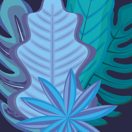 tropical leaves and flower over blue background, vector illustrationのイラスト素材