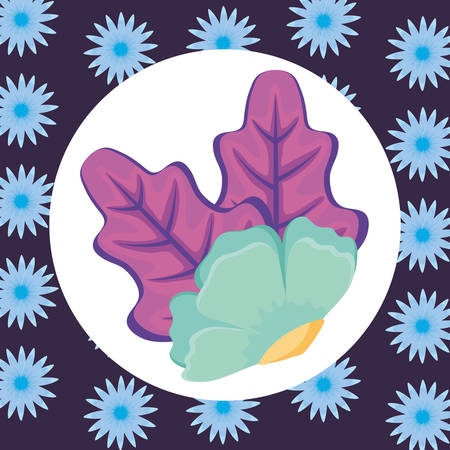 tropical leaves and flower over colorful background, vector illustrationのイラスト素材