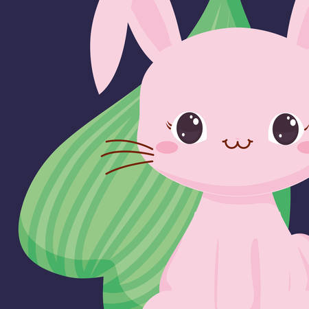 cute rabbit icon and tropical leaf over blue background, colorful design, vector illustrationのイラスト素材
