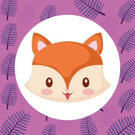 cute fox over tropical leaves background, colorful design, vector illustrationのイラスト素材