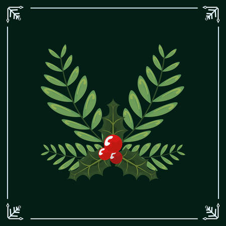 christmas holly berry decoration green background vector illustrationのイラスト素材