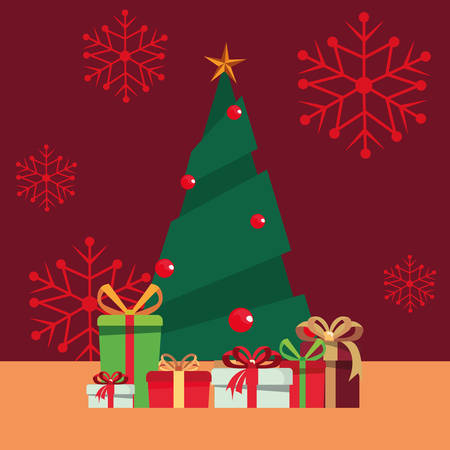 christmas pine tree gift boxes vector illustrationのイラスト素材