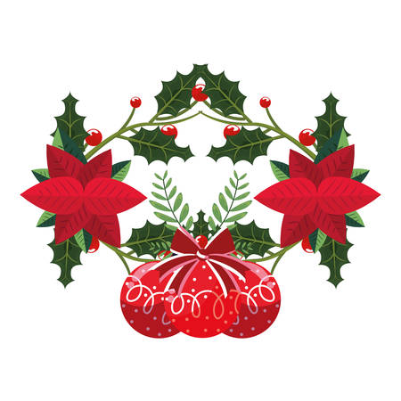 christmas balls flowers leaves decoration vector illustrationのイラスト素材