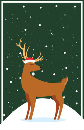 christmas deer hat snow card vector illustrationのイラスト素材