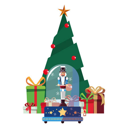 christmas tree nutcracker and gifts decoration vector illustrationのイラスト素材