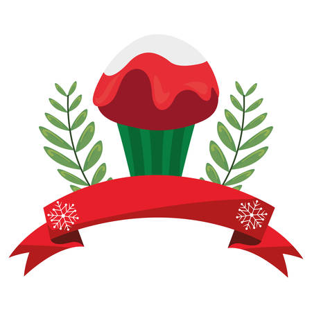 christmas cupcake branches and ribbon vector illustrationのイラスト素材