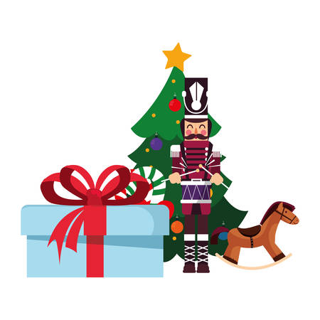 christmas nutcracker snow globe horse gift tree vector illustrationのイラスト素材