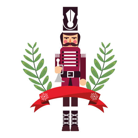 christmas nutcracker branches ribbon decoration vector illustrationのイラスト素材
