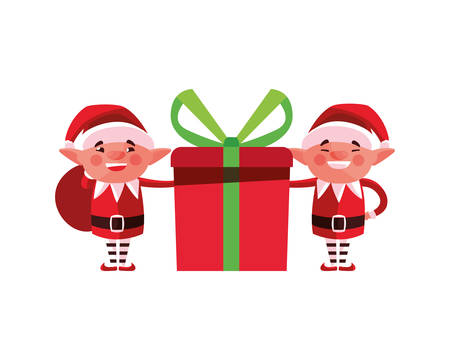 christmas elves and gift box decoration vector illustrationのイラスト素材