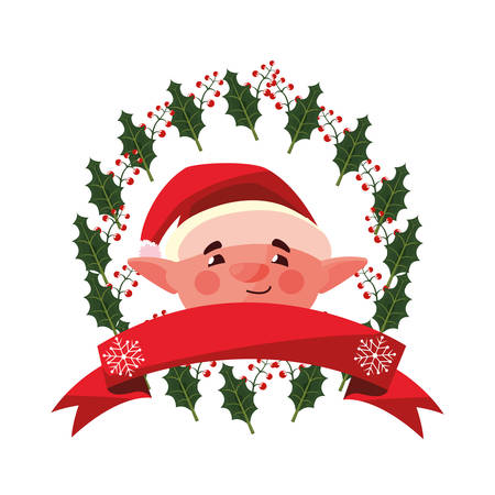 christmas elf wreath ribbon decoration vector illustrationのイラスト素材
