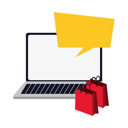 online shopping laptop bags speech bubble vector illustrationのイラスト素材