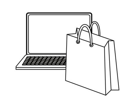 online shopping laptop computer bag vector illustration outlineのイラスト素材