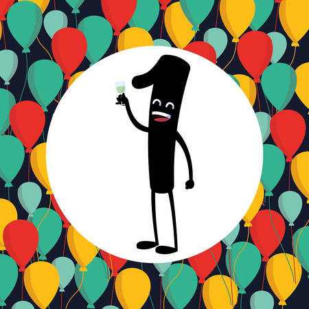 cartoon number one over colorful balloons background, vector illustrationのイラスト素材