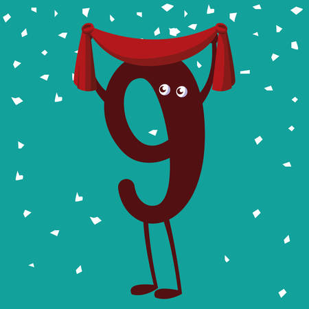 cartoon happy number nine over blue background, vector illustrationのイラスト素材