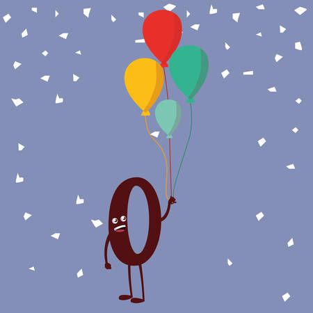 Cartoon number zero with balloons over purple background, vector illustrationのイラスト素材