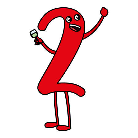 cartoon number two over white background, vector illustrationのイラスト素材