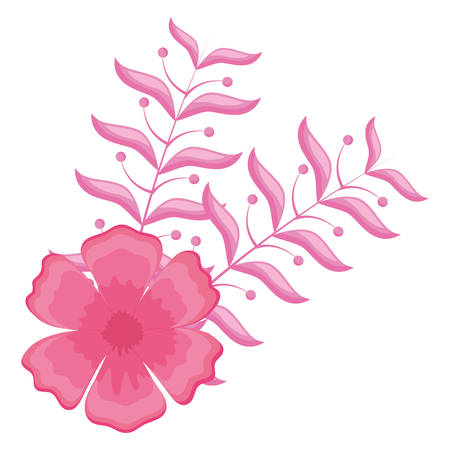 tropical leaves and flower over white background, colorful design. vector illustrationのイラスト素材