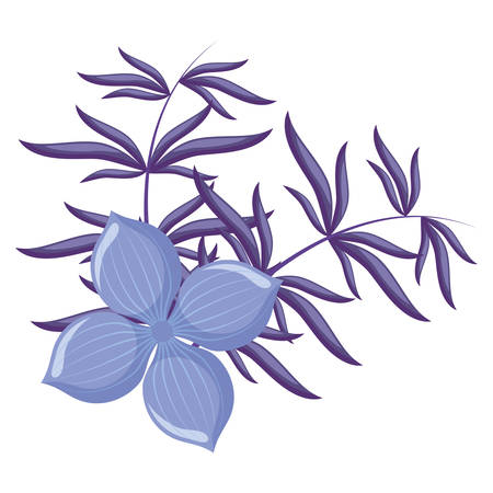 tropical leaves and flowers over white background, colorful design, vector illustrationのイラスト素材