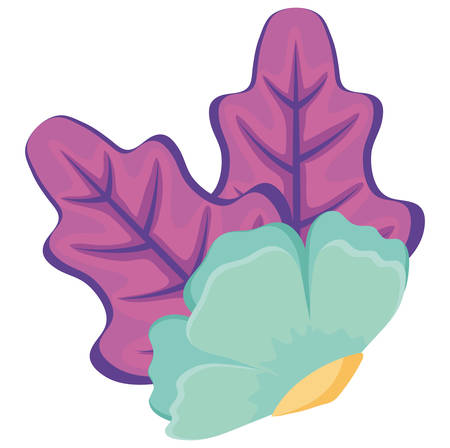 tropical leaves and flowers over white background, colorful design, vector illustrationのイラスト素材