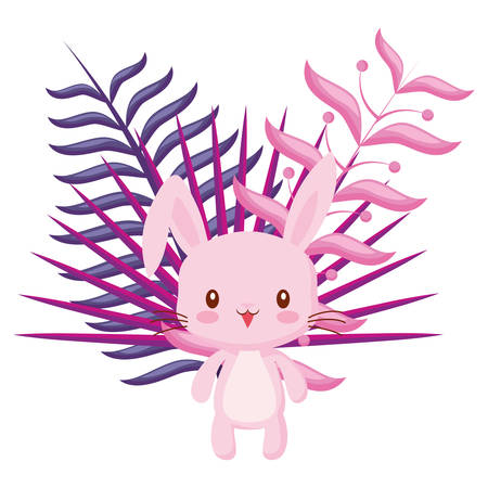 tropical leaf with cute rabbit over white background, vector illustrationのイラスト素材