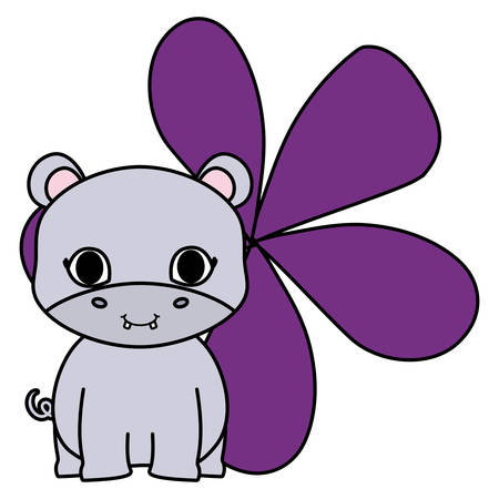tropical leaf with cute hippopotamus over white background, vector illustrationのイラスト素材