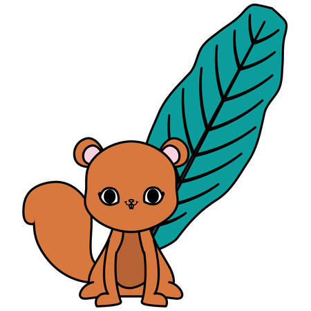 tropical leaf with cute squirrel over white background, vector illustrationのイラスト素材