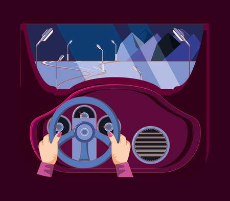 person driver car on the night avatar character vector illustration designのイラスト素材