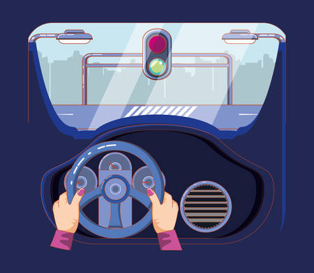 person driver car with stop light vector illustration designのイラスト素材