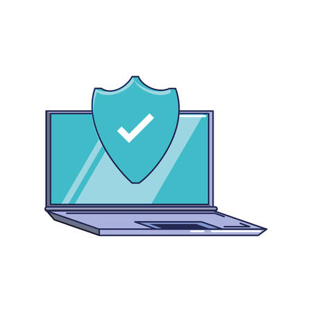 laptop computer with shield protection vector illustration designのイラスト素材