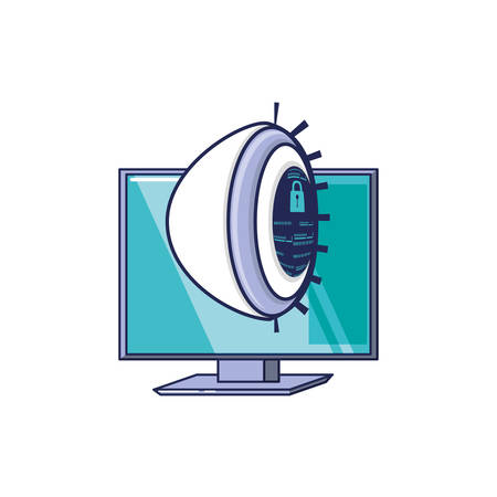 computer monitor with cyber security eye vector illustration designのイラスト素材
