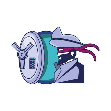 cybernetic pirate with safe box vector illustration designのイラスト素材