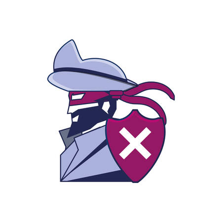 cybernetic pirate with shield vector illustration designのイラスト素材