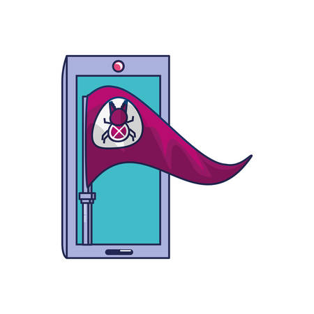 flag with bug virus infection in smartphone vector illustration designのイラスト素材