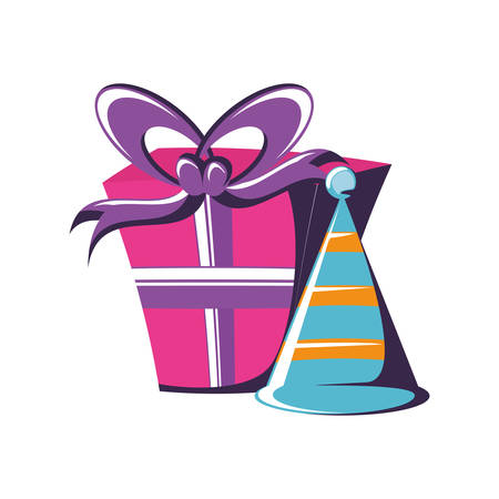 gift box present with hat party vector illustration designのイラスト素材