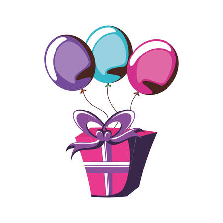 gift box present with balloons helium vector illustration designのイラスト素材