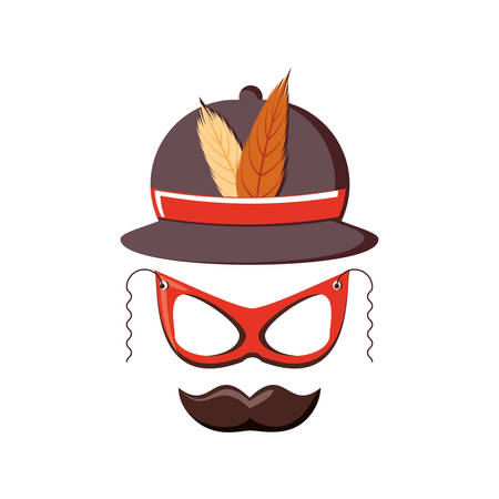hat soldier carnival accessory with mask and mustache vector illustration designのイラスト素材