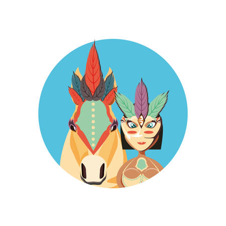 woman carnival dancer with mask and horse circus vector illustration designのイラスト素材